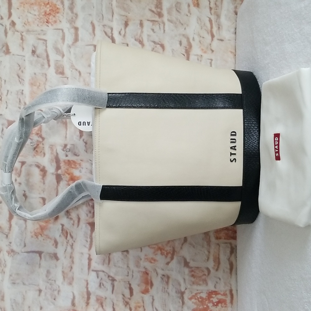 New STAUD Allora Leather Tote Bag